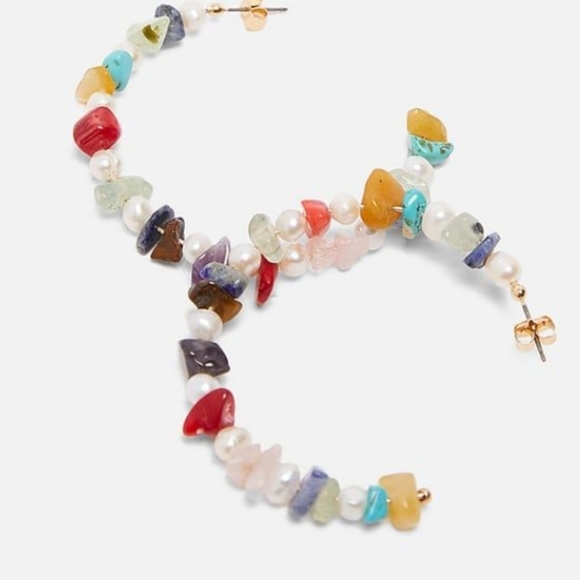 Zara gemstone and pearl hoop earrings! - Picture 3 of 6